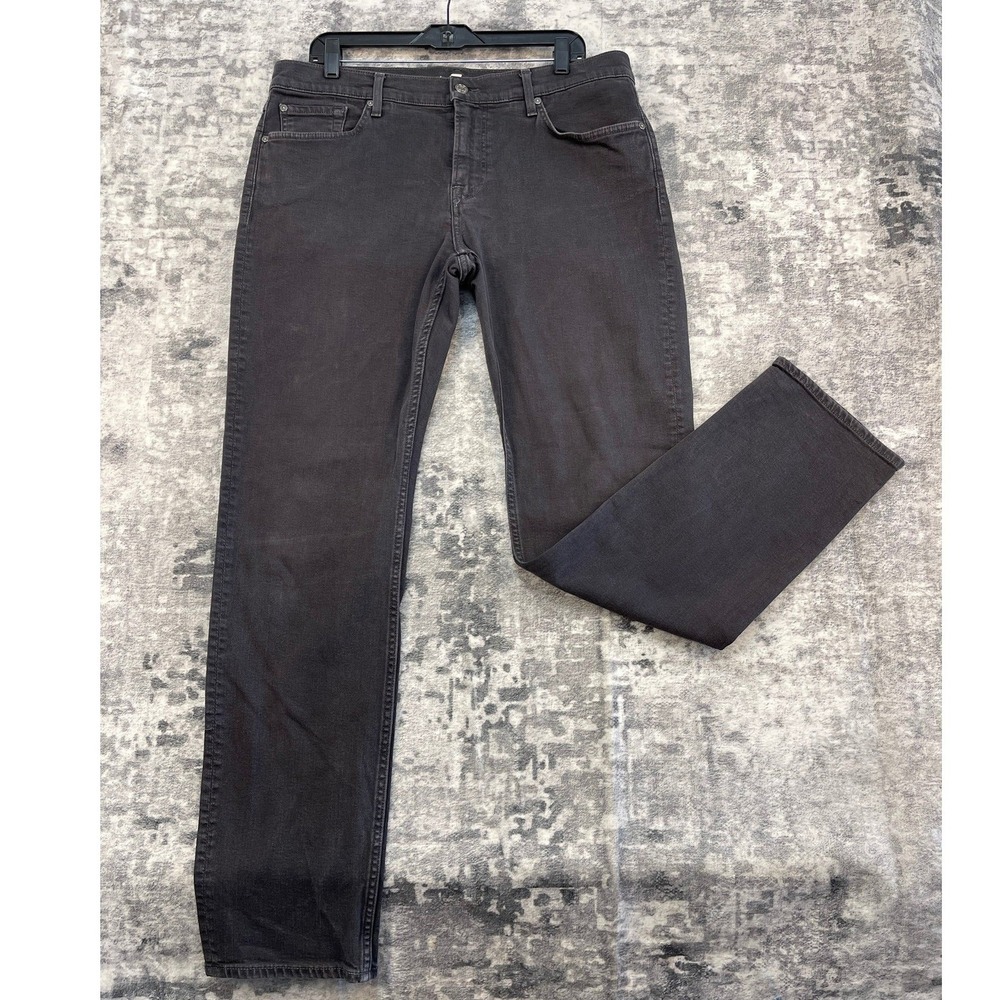 7 For All Mankind Slimmy Jeans Mens 38x32‎ Black Stretch Denim Slim Fit Designer